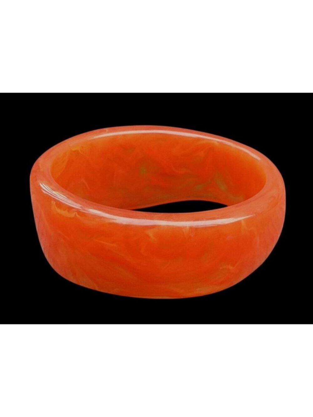 Wide Asymmetric Lucite Bangle Bracelet in Translucent Marbled Orange and Yellow